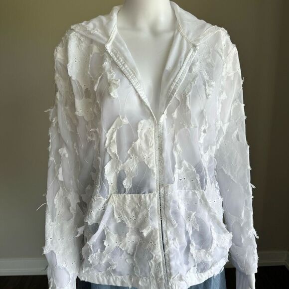 Y2K White Sheer Deconstructed Hoodie Long Sleeve Top - Picture 2 of 12